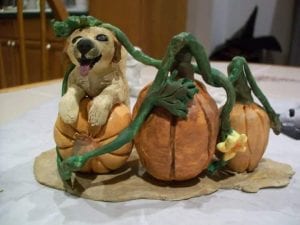 “Buster in the Pumpkin Patch” Sculpty By Kim Blaney
