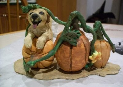 “Buster in the Pumpkin Patch” Sculpty By Kim Blaney